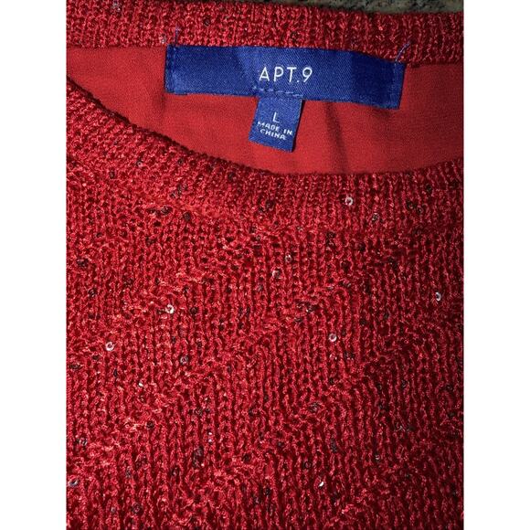 Apt. 9 Red Sequin Knit Asymmetrical Hem Sweater Women’s Large - Picture 2 of 8